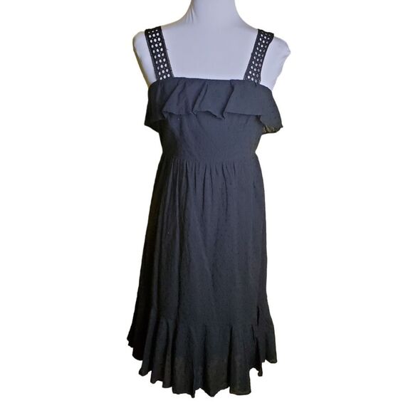 J. Crew Navy Blue Swiss Dot Midi Dress Size 4 Petite - Picture 2 of 13